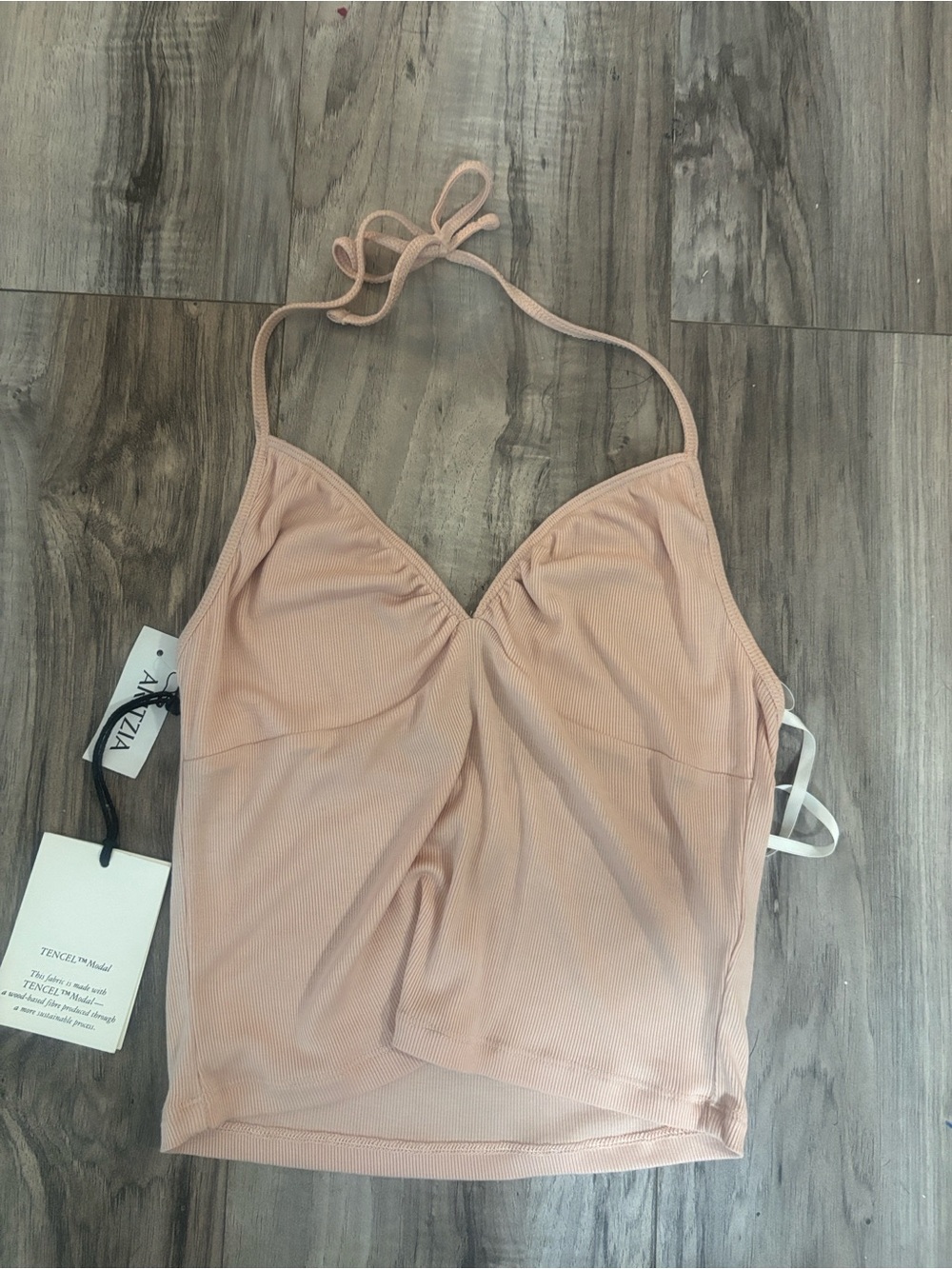 Aritzia Blush Ribbed Halter Camisole